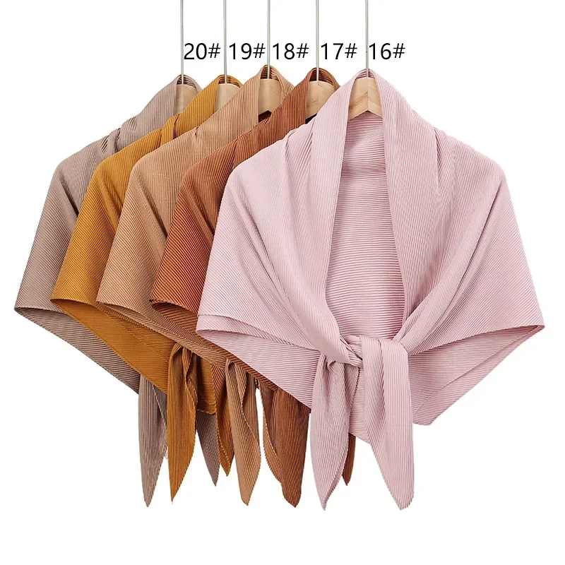 Muslim headwear Head scarf Hijab headscarf Shawl scarf Female head wraps Plain Wrinkle Square Pleated Scarf Satin Shawls Wrap Stole Muslim Hijab 90*90cm Malaysia Kerchief Bandanas Headband Silk Scarves