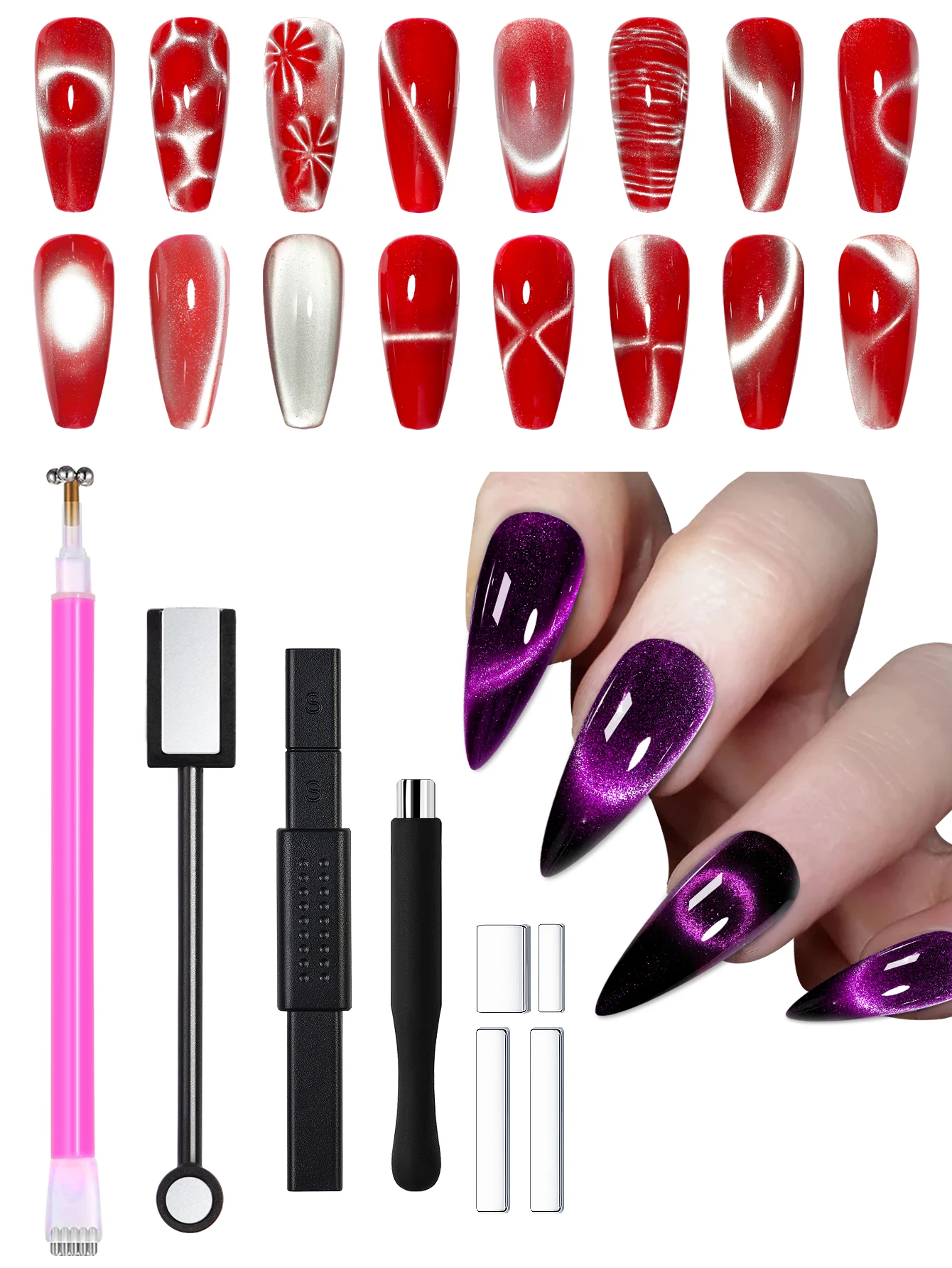 5Pcs Nail Art Magnetic Stick Wand Pen Set For 3D Cat Eye Gel Design Nails Art Magnet Wand UV Gel Polish Magic Manicure Tools