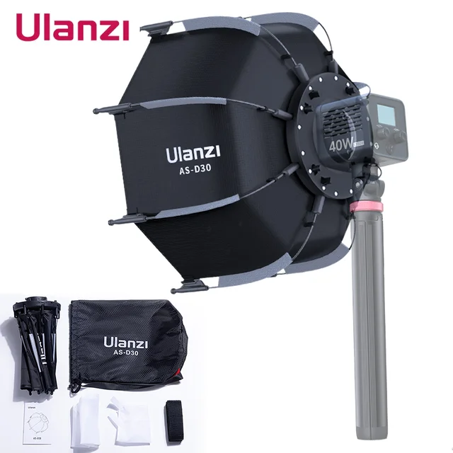 Ulanzi guarda-chuva dobrável portátil, Octagon Softbox, Mini Bowens Mount,  aperto favo de mel, LT028, 40W