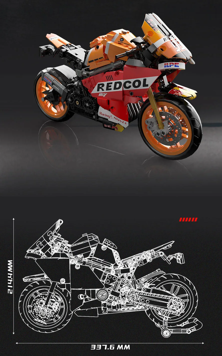 Technische Skala Motor Moc Gebäude Block Japan Hondas CBR600 Motorrad Montieren Modell Ziegel Spielzeug Sammlung Für Jungen Geschenke – Detail 2