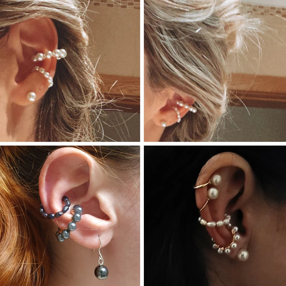 Clip Earrings Pearl Ear Cuff Bohemia Stackable C Shaped CZ Rhinestone Small Earcuffs for Women Wedding Jewelry clip earrings