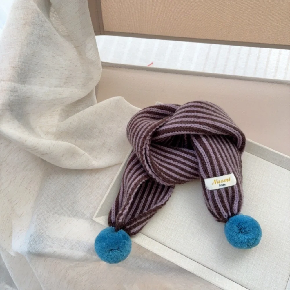 New Stripe Knitted Scarf Cold Proof Colorful Pom Pom Keep Warm Blanke Windproof Neck Warmer for Children