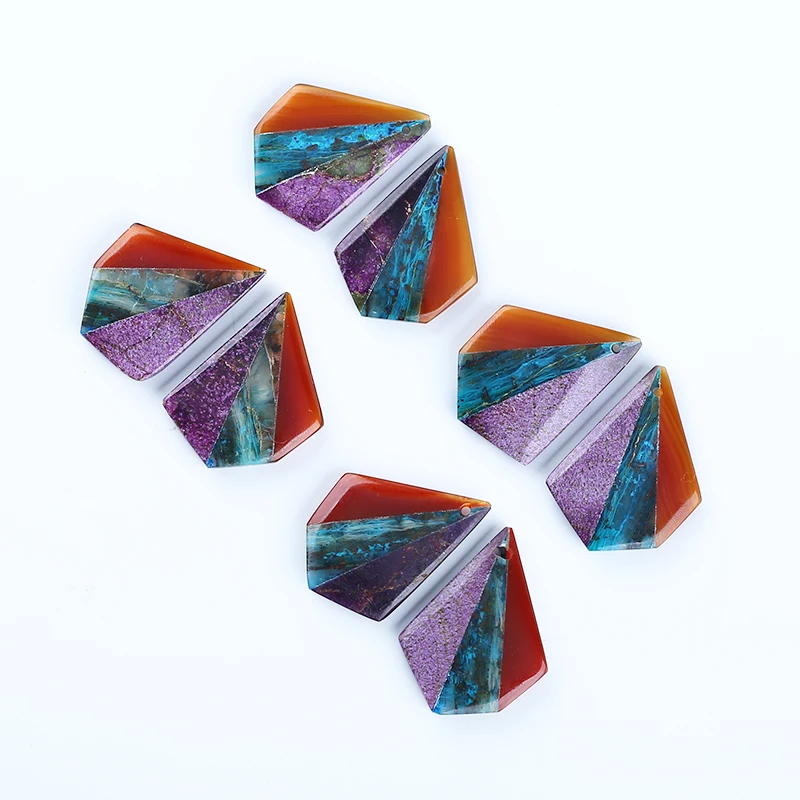 Natural Gemstone Chrysocolla,Red Agate,African Purple Stone Fashion Intarsia Earrings Accessories For Women 31x25x4mm 8.1g