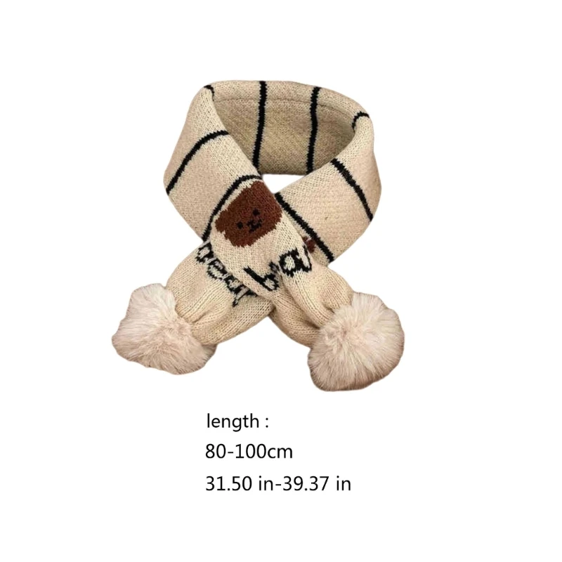 Winter Knitted Children's Scarf Baby Pom Scarf Soft Scarves Neck Collar Cartoon Bear Girl Neckerchief Warmer Stuff