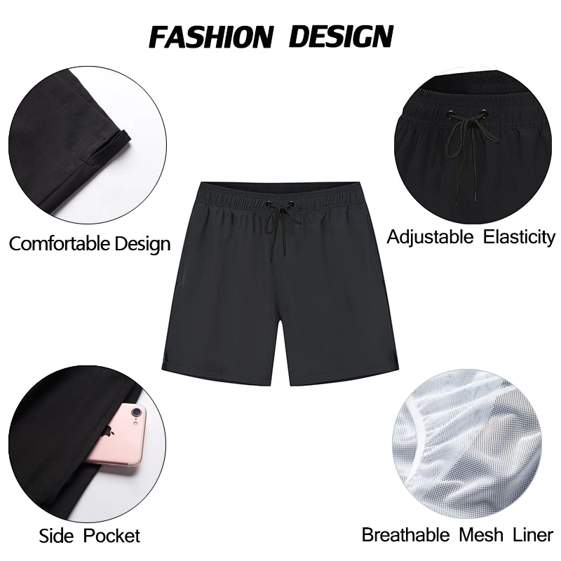 Summer Adjustable Waist Beach Board Swimming Shorts Men Side Pockets Running Swimsuit swim trunks