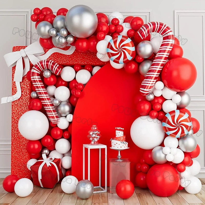 Christmas Balloon Garland Kit: Snowman, Gold Stars, Red & Green