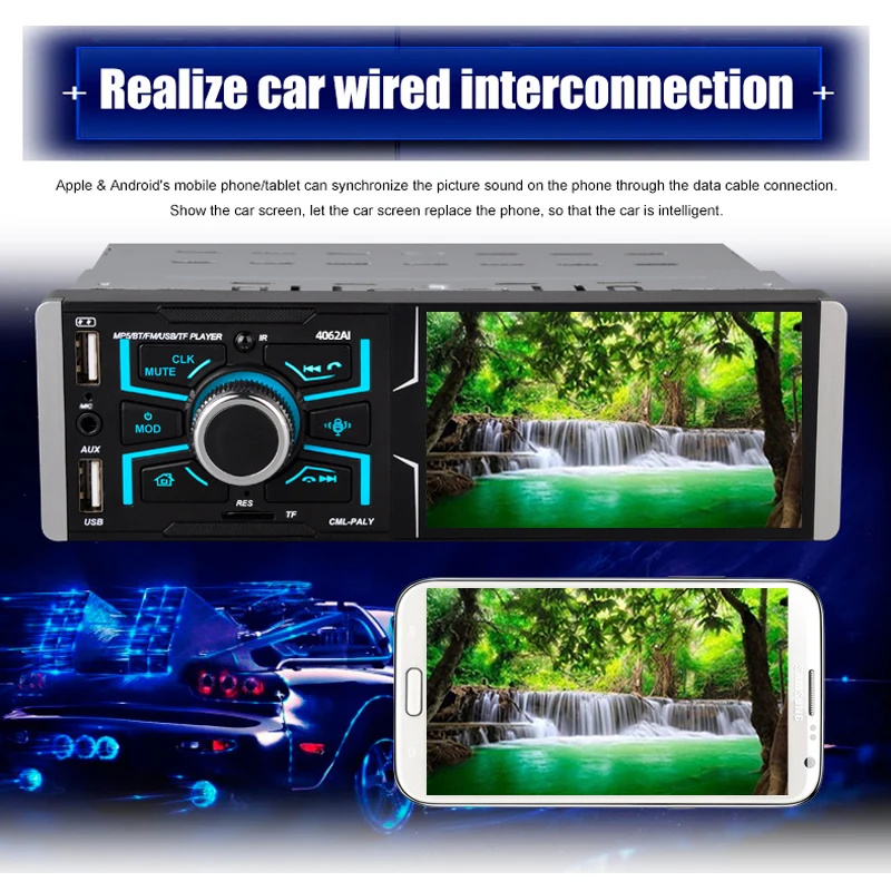 

1 Din 4.1 Inches MP5 Player Car Radio Bluetooth Audio Stereo AUX FM TF Card Radio Station Multimedia Auto Touch Screen HD 4062TM