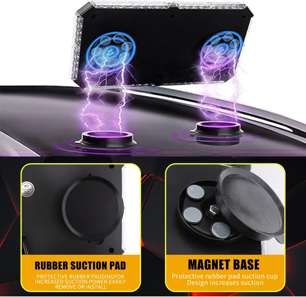 48LED Car Led Strobe Light Roof Top Flash Emergency Warning Lights 12-24V 4 Side Auto Stroboscopes with Magnet for SUV Vehicle