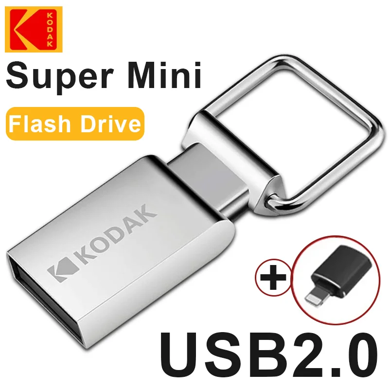 

KODAK Mini USB Flash Drive 64GB 32GB 16GB USB 2.0 Flash Disk Flash pendrive Memory stick pen drive Car Key with iPhone Adapter