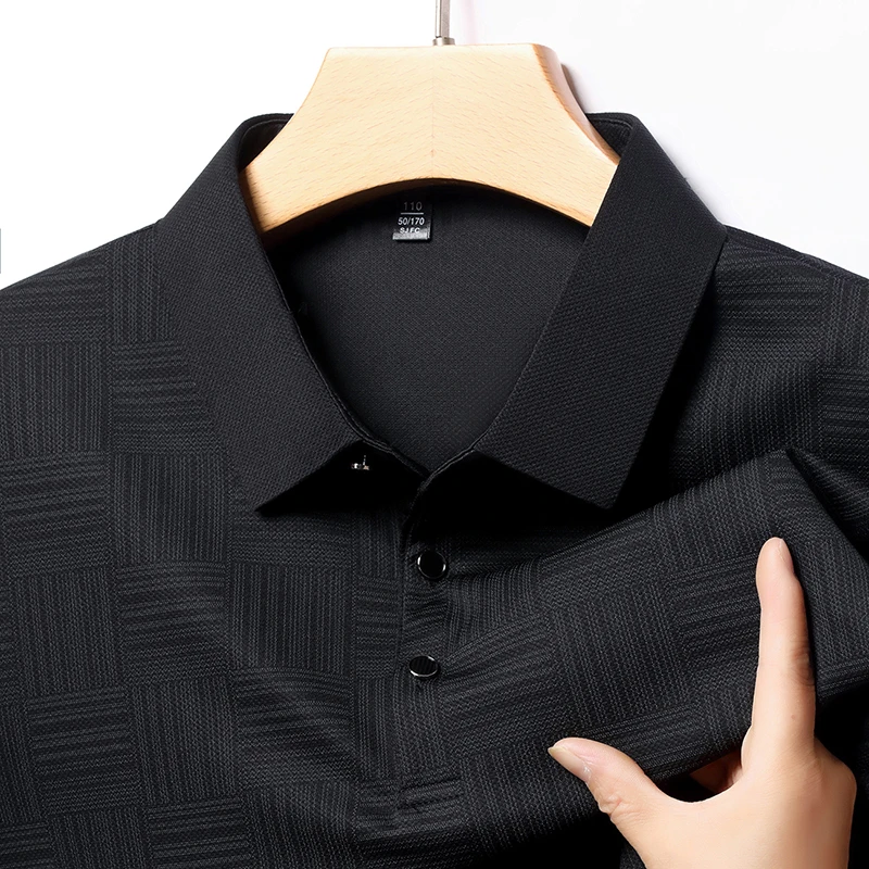 Neues Herren Business Casual Langarmhemd einfarbiges Polos hirt modisch atmungsaktiv bequem vielseitig Top – Detail 8