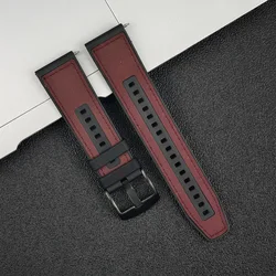 Elegant 22mm Leather Silicone Hybrid Watch Strap - Premium Replacement Bracelet for 22mm (Wine red)