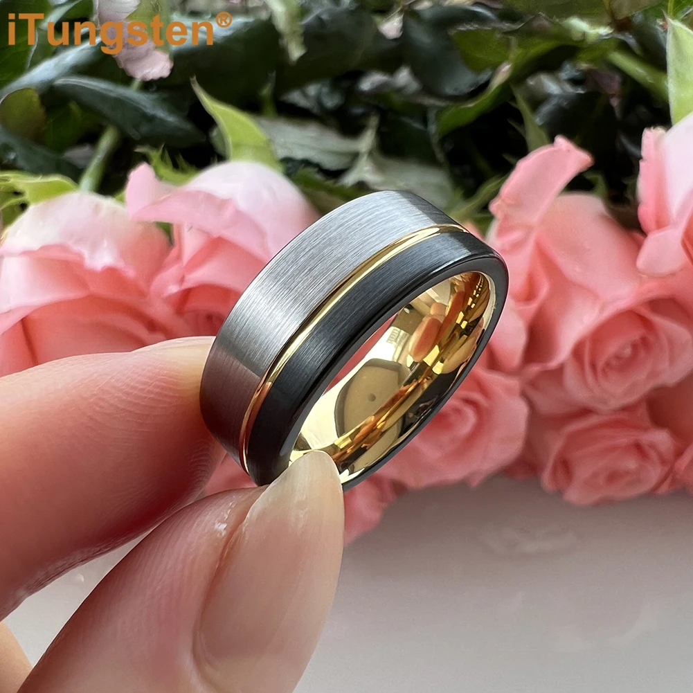 iTungsten 6MM 8MM Nice Wedding Band Tungsten Carbide Ring For Men Women With Offset Groove And Brushed Finish Comfort Fit