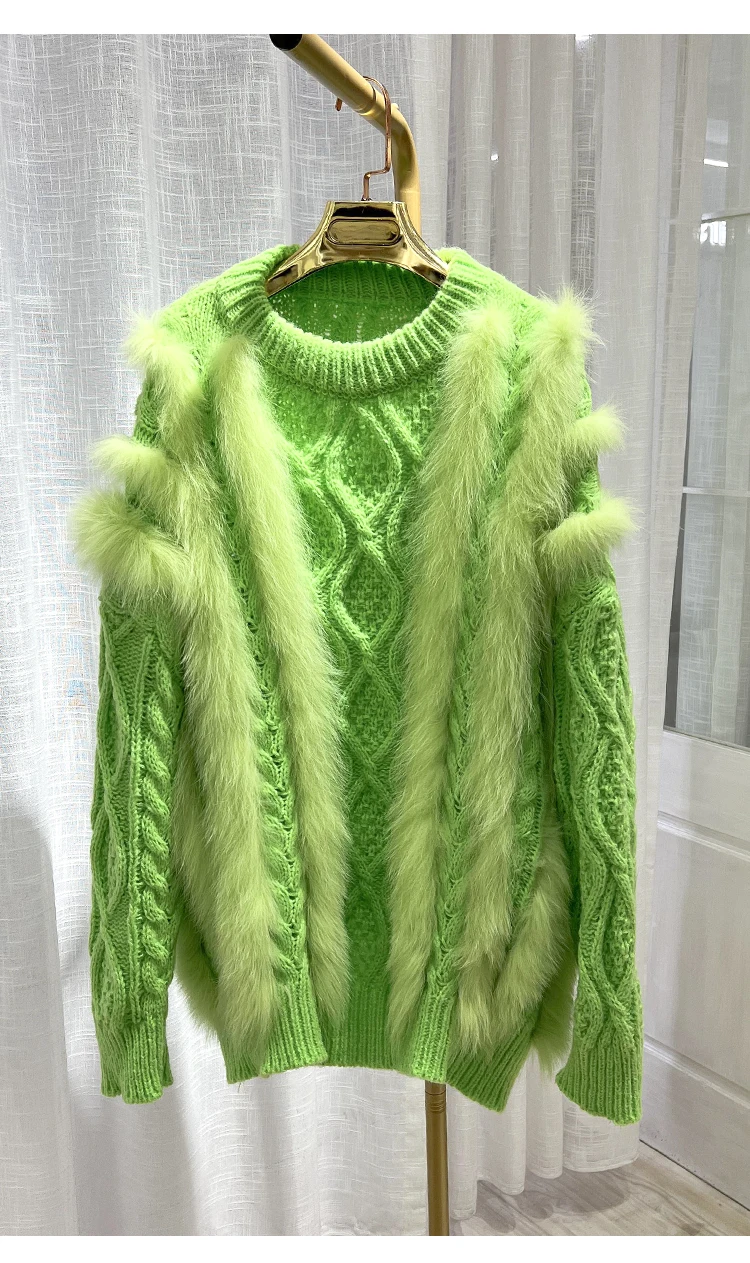 

2022 Autumn Winter Korean Style Women's High Quality Fox Fur Pullovers Sweater C059