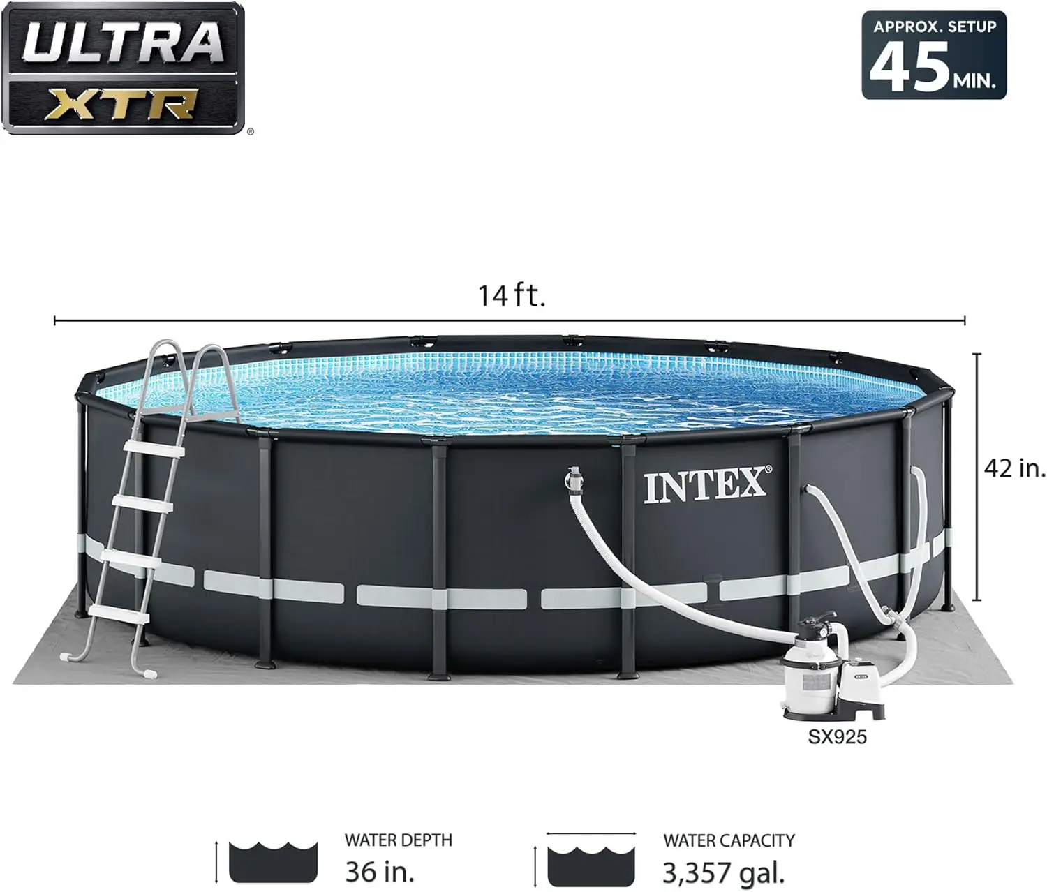 Above-Ground Swimming Pool Set, Ultra XTR 14ft x 42in with Sand Filter Pump & Ladder
