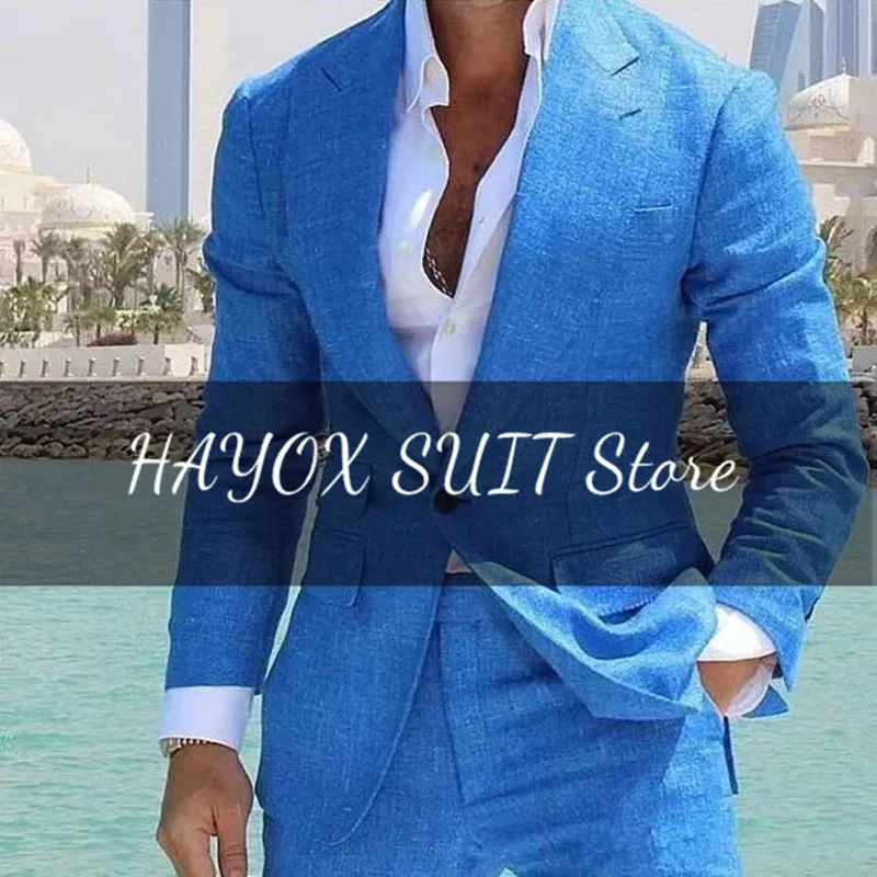 Dress Suits Men Linen Linen Dress Jacket Pants Linen Blazer Set