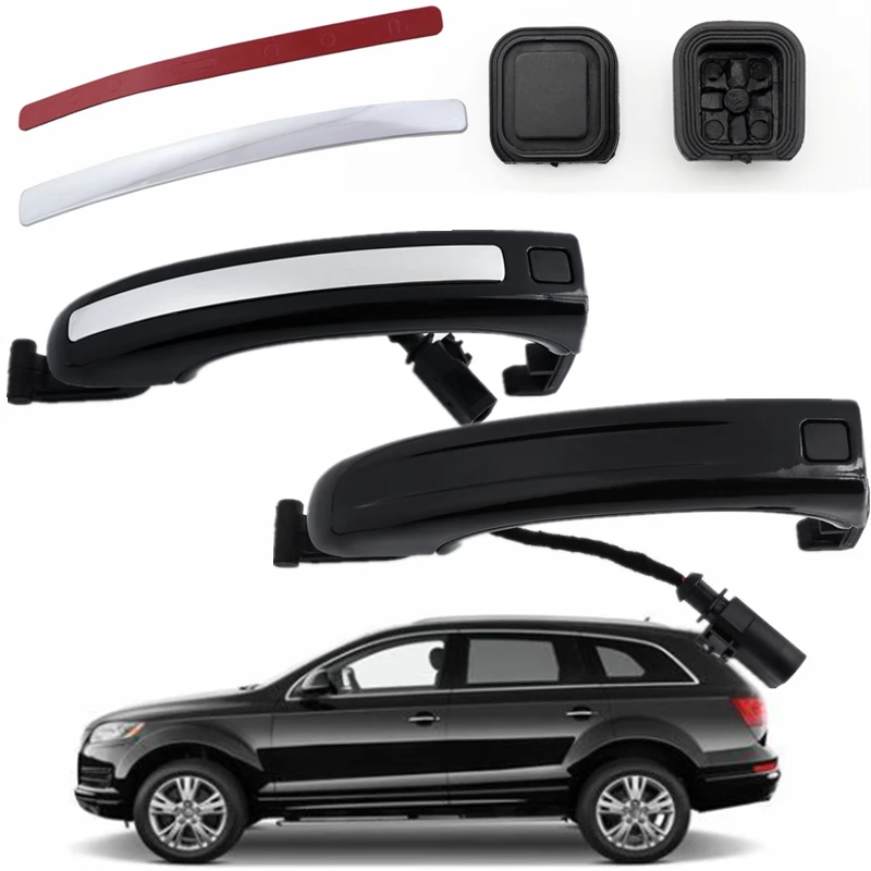 

Black Exterior Door Handle with Smart Keyless entry Sensor Button Rubber Cover For Audi Q7 2007-2015