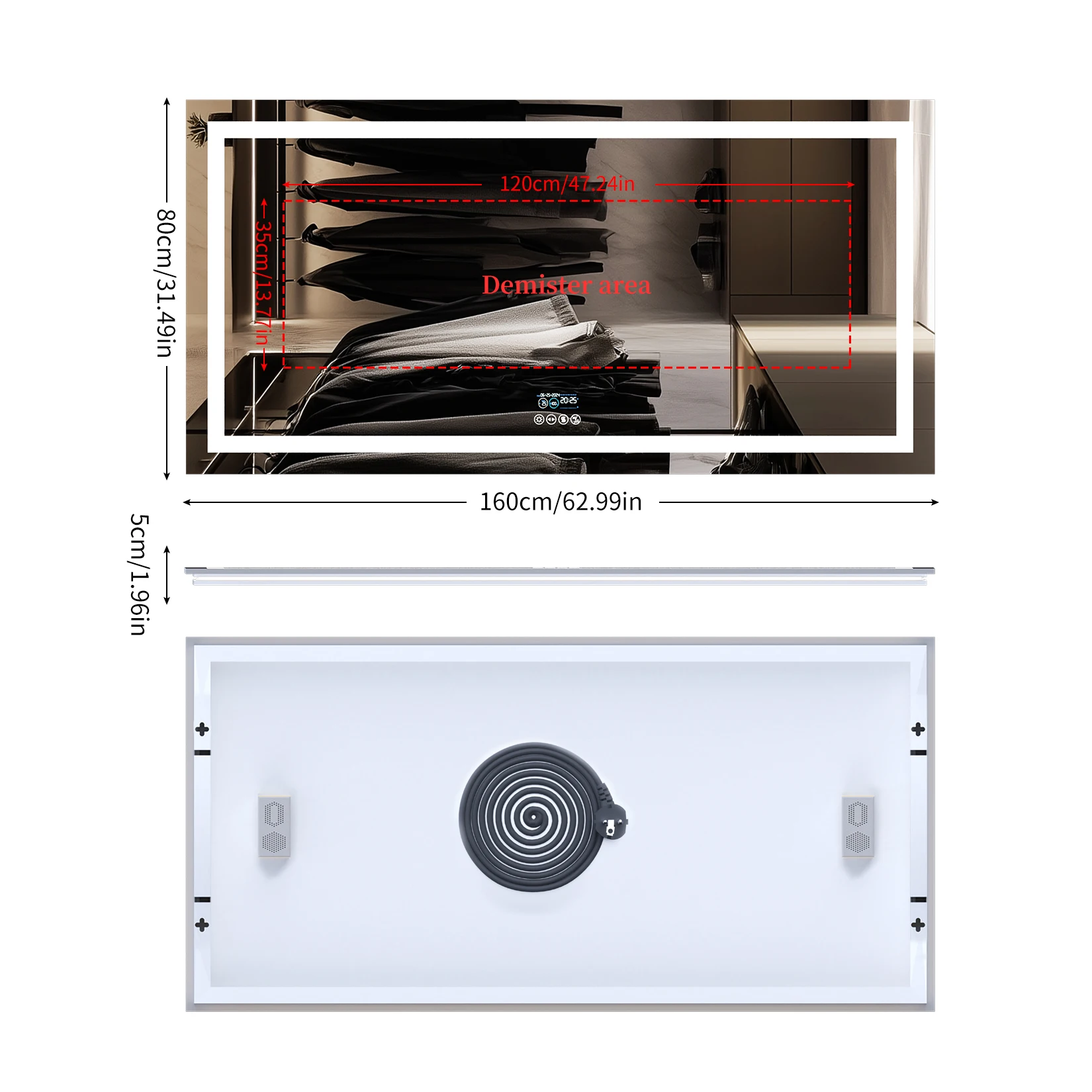 Wisfor LED Bathroom Mirror with Lights Vanity Make Up Mirror Dimmable, Smart Bluetooth Digital Display 3 Colors Memory 6