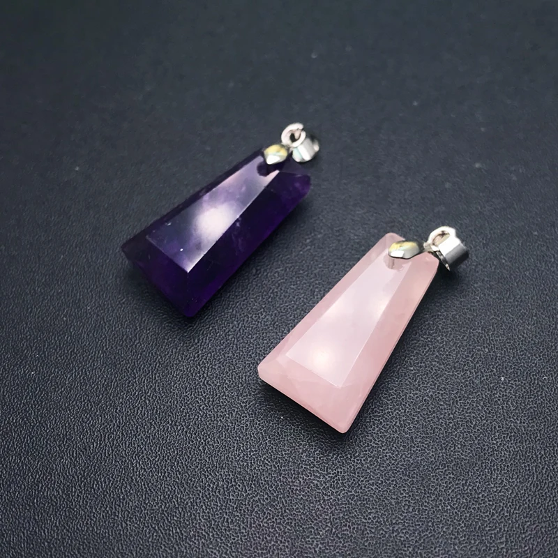 Elegant Natural Amethyst Pendant Gemstone Rose Quartz 13*25mm Necklace Handmade Jewelry for Women Party Gift