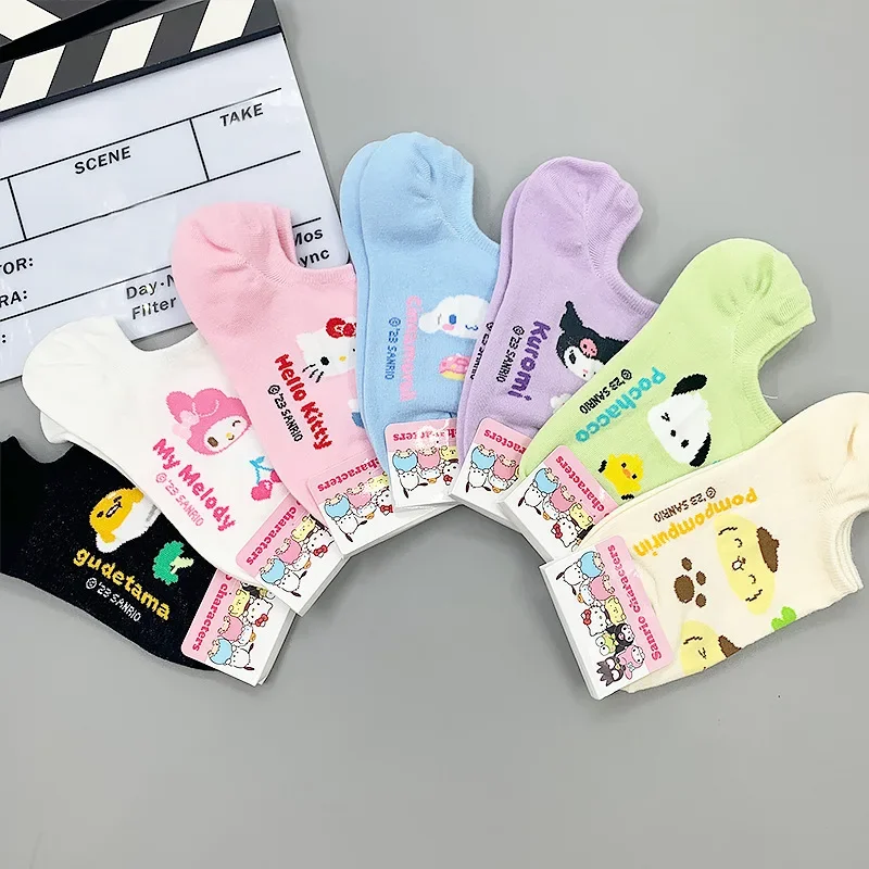1Pair Anime Sanrio Cotton Boat Socks Hello Kitty Kuromi Melody Cinnamoroll Thin Summer Comfortable Sweat-Absorbing Sock For Girl 2