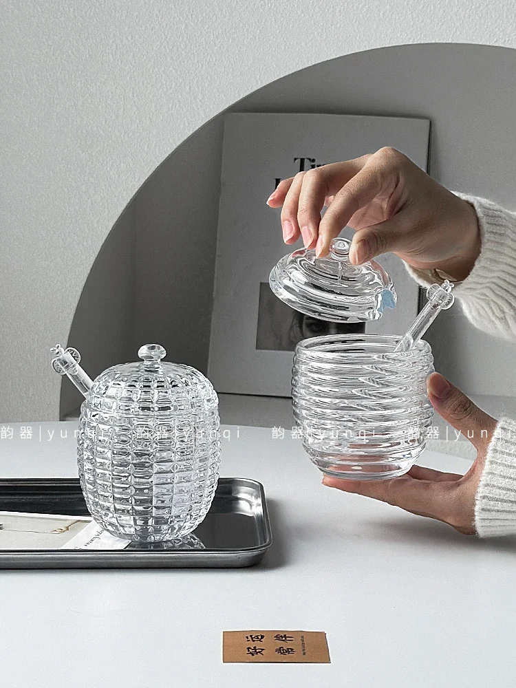 Honey Glass Jar Syrup Jam Storage Jar Storages Jar with Lid Mixing Rod Honey Jars Kitchen Storages Tools Food Storage Containers 4