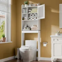 Over The Toilet Bathroom Storage Cabinet Freestanding Wooden Bathroom Organizer with Adjustable Shelves and Glass Door 1