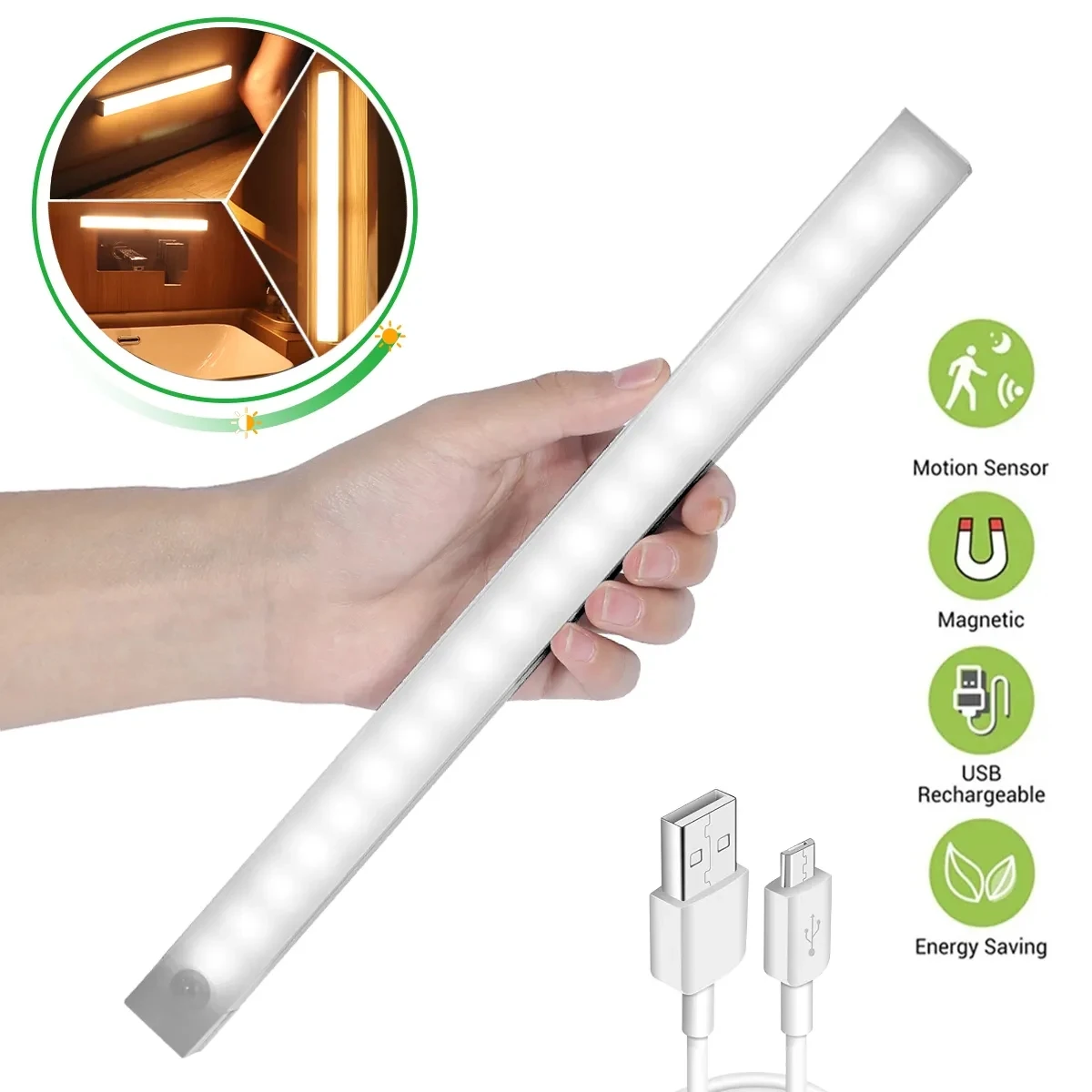 

LED Night Lights Motion Sensor Wireless 20/40/60CMWireless USB Under Cabinet Light for Kitchen Staircase Bedroom Detector Light