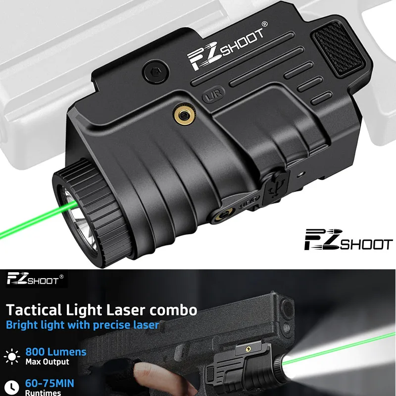 Pistol Flashlight 800 Lumens Rechargeable Compact for Glock Picatinny Rail