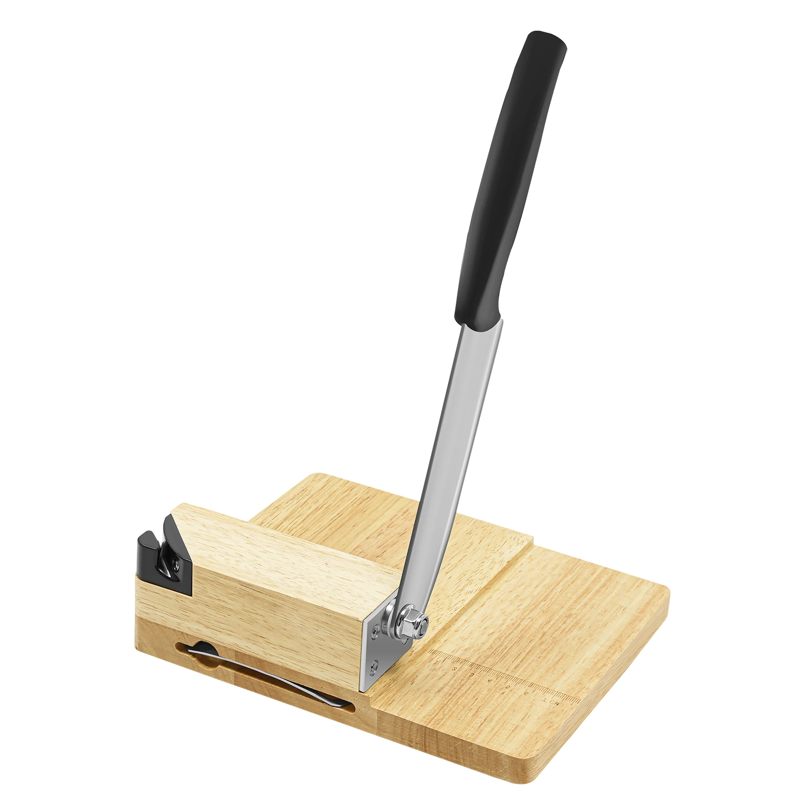 Guillotineschneider, Zerkleinerer aus Edelstahl mit Holzsockel zum Schneiden von Reiskuchen, Brot, Speck, Gemüse, Käse – Detail 10