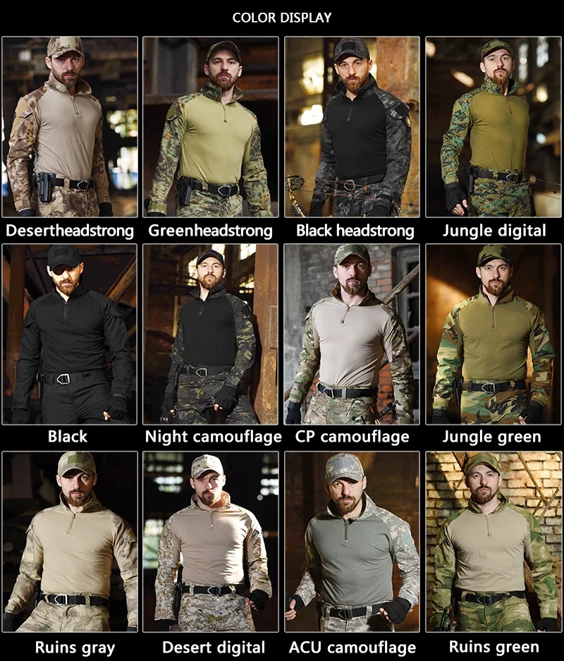 Tactical Pants Tactical Suit Tactical Shirt Outdoor Airsoft Paintball Clothing Shooting Uniform Tactical Combat Camouflage Shirts Cargo Pants Elbow/Knee Pads Suits