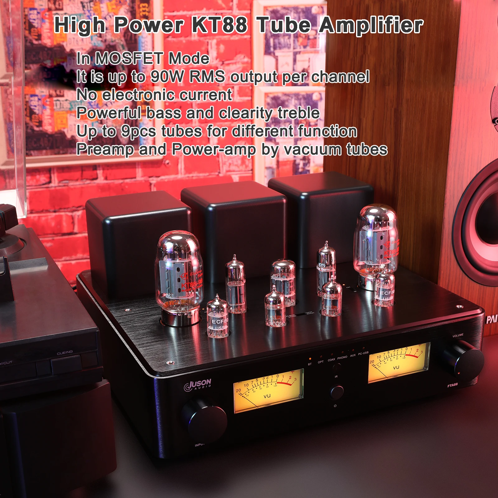 주손 오디오 FTA88 180W KT88 진공관 앰프 클래스 A HIFI 통합 진공관 앰프 (MOSFET 싱글 엔디드 듀얼 모드 리모컨 aptX-HD 지원)