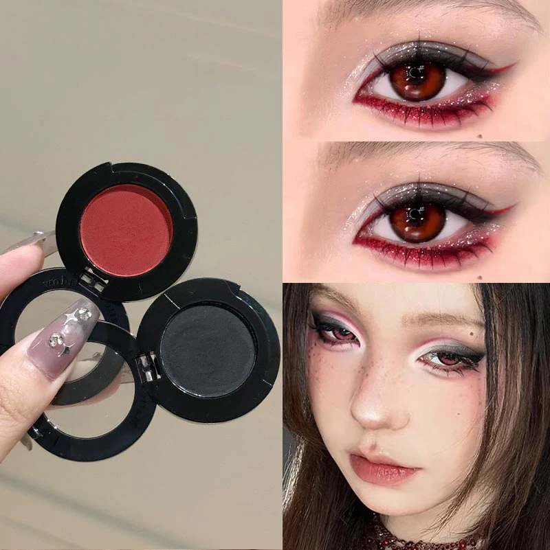 Punk Smoky Red Black Eye Shadow Palette Waterproof Gothic Matte Blue Eyeshadow Tray Women Halloween Eye Pigments Makeup Palette