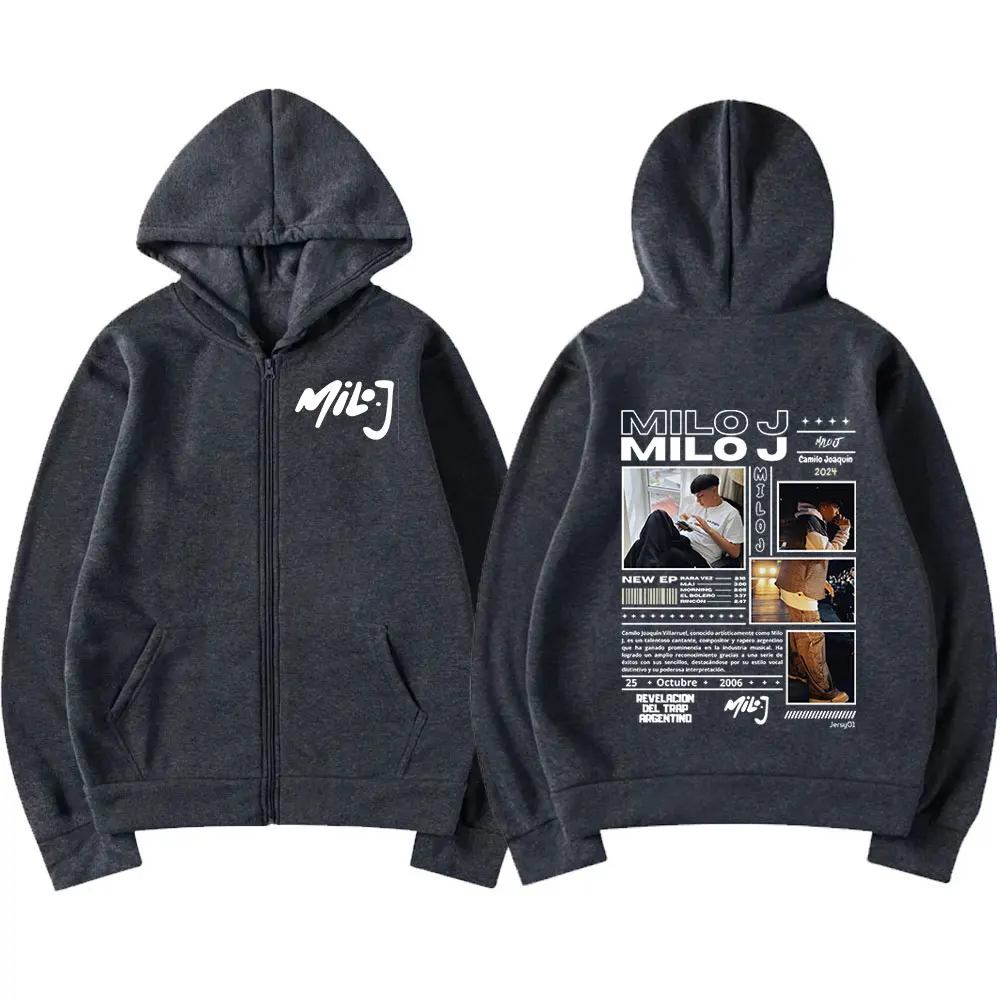 Rapper Milo J 111 Album Merch Zipper Hoodies Men's Women Clothing Vintage Hip Hop Zip Up Hooded Sweatshirts Casual Loose Jackets 6