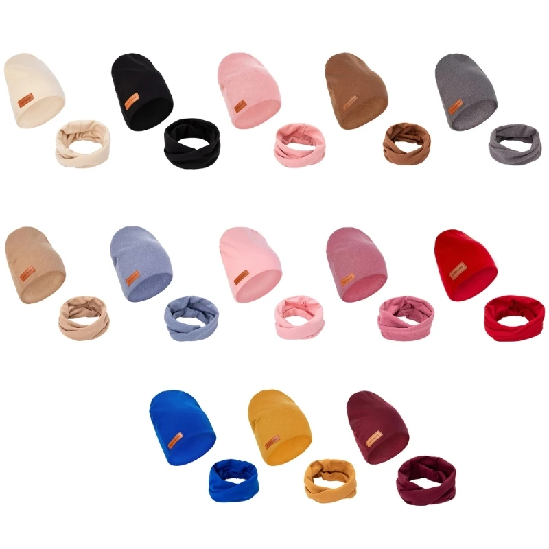 

N80C Faux Cashmere Kid Cap with Scarf Newborn Winter Hat with Neckerchief Gift set