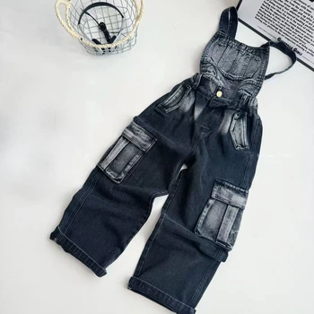 2025 Spring/Autumn Girls Denim Overalls Trendy Detachable Wide-Leg Jeans for Kids Stylish Versatile Casual Two Wear Trousers - Image 5