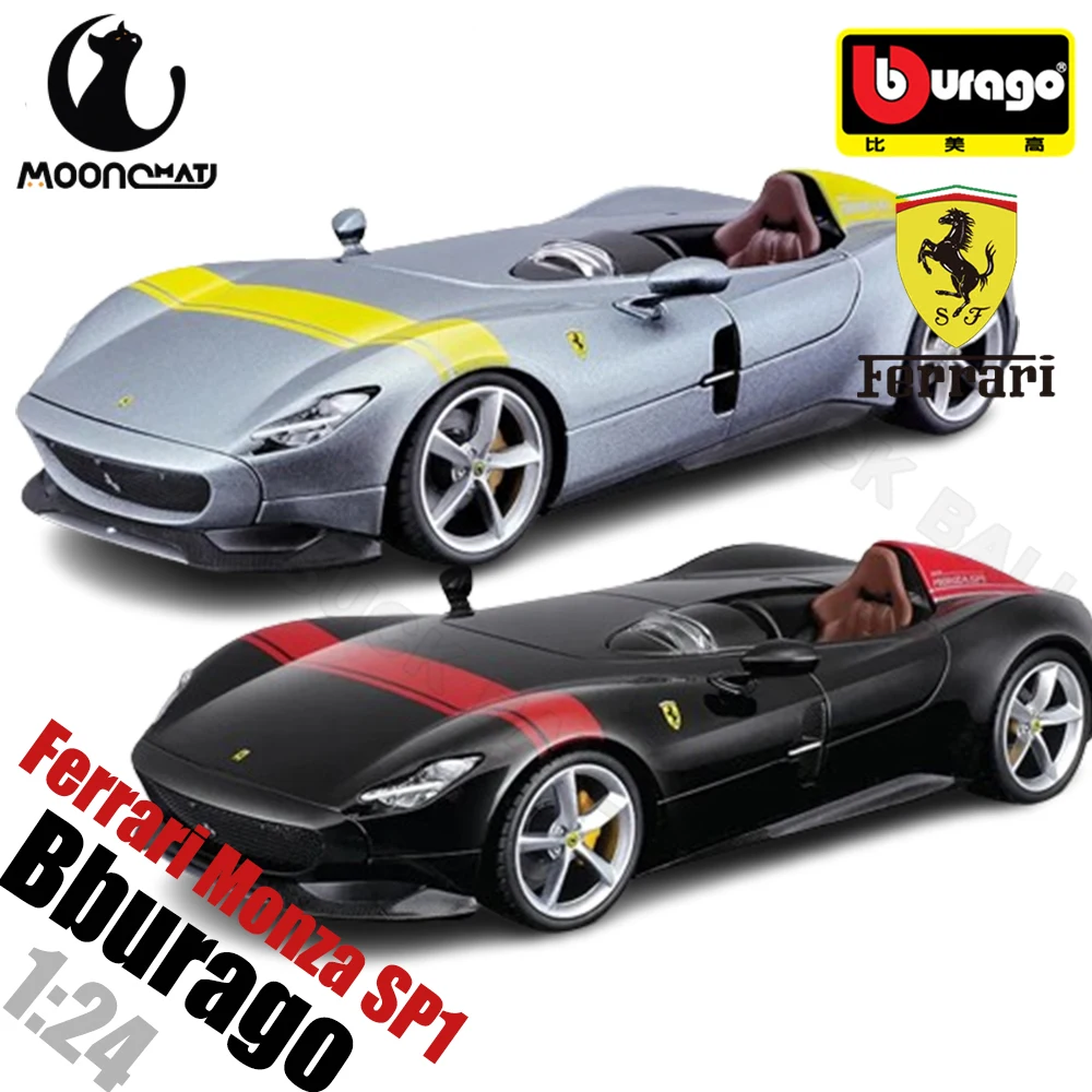 

Bburago 1/24 Ferrari Monza SP1 Car Diecast Model Silvery Black Edition Alloy Luxury Vehicle New Energy Toy Collection Gift