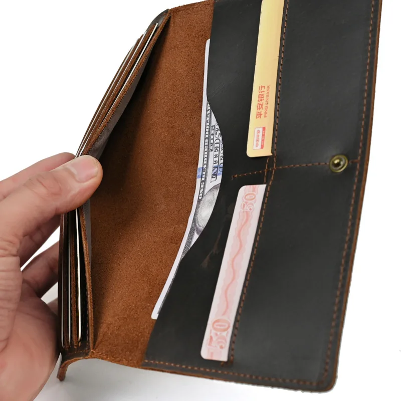  New Fashion Luxury Long Wallet For Men Real Leather Male Card Bag Handled Wallets Collge Student Purse cartera hombre