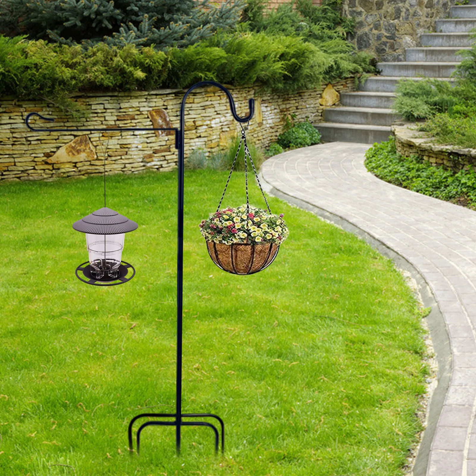 Garden Flag Stand Garden Pole For Flag Outdoor Lawn Flagpole Stake 3-Piece Collapsible Pole Stable 5 Prong Bases 38in Height