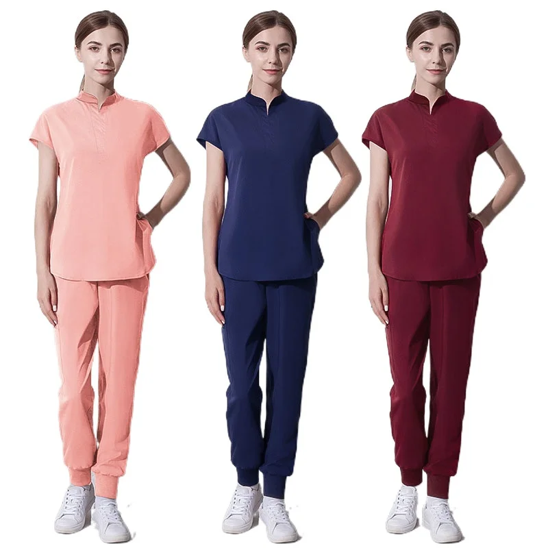 

Nurse Scrubs Solid Color Elegant Scrubs Uniform Women Salon Beautiy Spa Medical Work Wear Grooming Institution Uniform