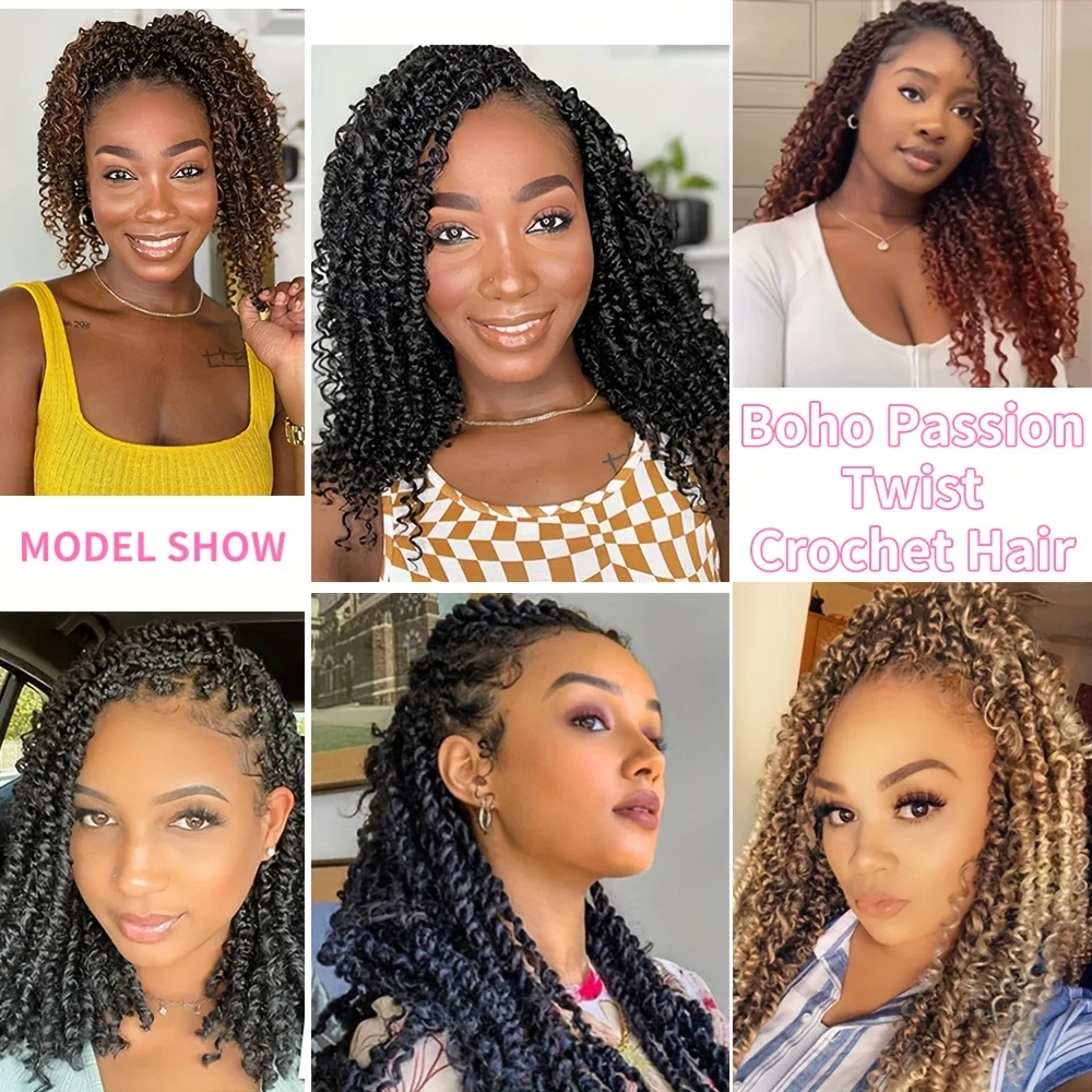 Passion Twist Hair 14 inch Boho Passion Twist Crochet Synthetic Hair For Women Pretwisted Boho Passion Twist Crochet Hair 6