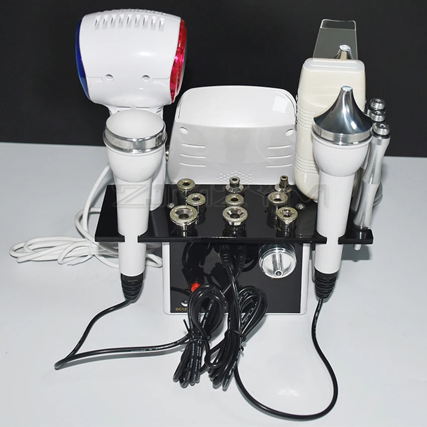 5 In 1 Portable Ultrasound Diamond Microdermabrasion Machine Ultrasonic Scrubber Face Scrubber Skin Care Tools Hot & Cold Hammer
