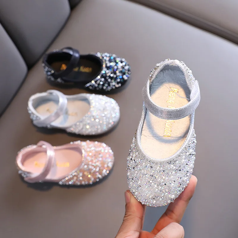 Autumn Girls Leather Shoes for Princess Party Rhinestone Bow Single Shoes Performance Wedding leather shoes girls shoes