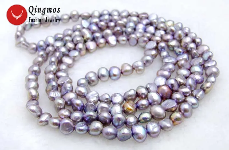 

Qingos Trendy 40" Natural Gray Pearl Necklace for Women with 6-7mm Baroque Freshwater Pearl Sweater Long Necklace Jewelry