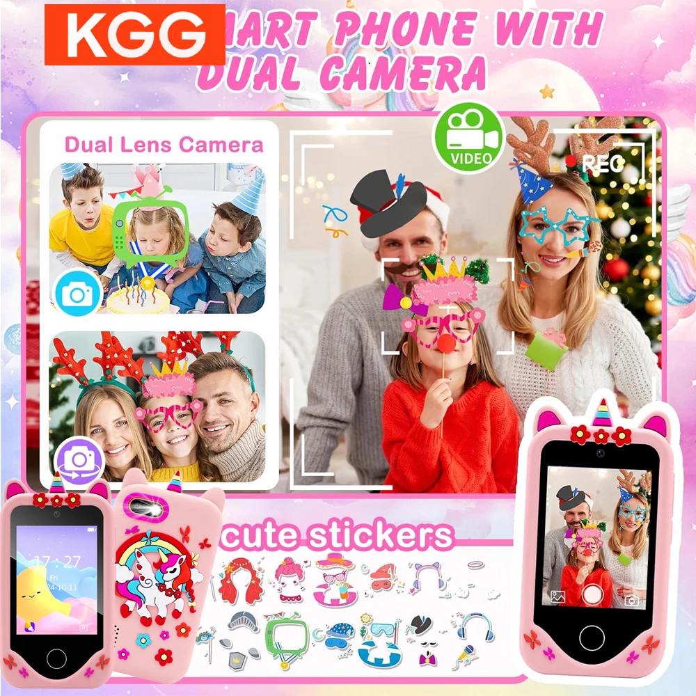 어린이 카메라 장난감 전화 어린이 스마트 폰 게임 음악 플레이어 32GB 카드 소녀 소년 학습 장난감 크리스마스 생일 선물.