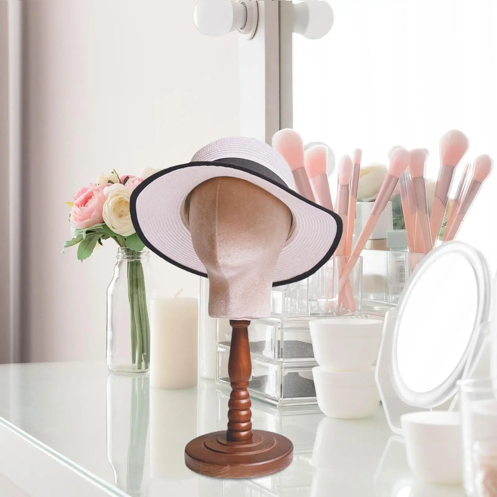 

Wig Display Stand Mannequin Head Wooden Base Multifunctional Wig Display Model Manikin Head for Hairpieces Headset Shop Salon
