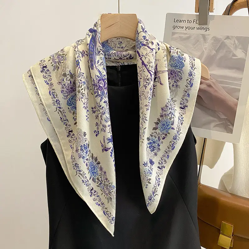 70cm New Fashion Square Scarf Women Floral Print Design Bandanas Lady Scarves Headband Handkerchief Hair Luxury Brand Hijab - Image 3