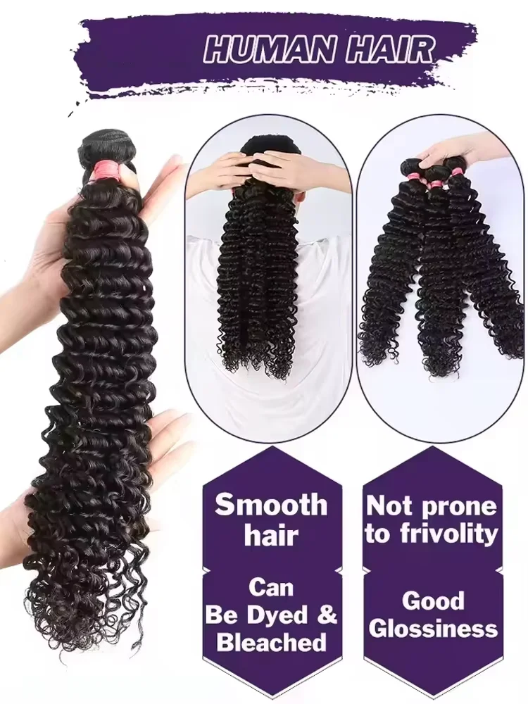 30 36 Inch Deep Wave Human Hair Bundles Curly Hair Weaving 12A Brazilian Raw Unprocessed Double Weft Virgin Hair Extension 2