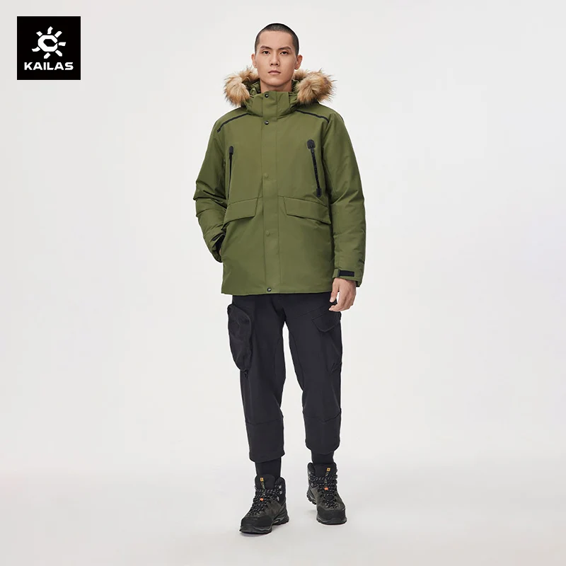 KAILAS Down Coat Thickened Workwear Waterproof Mountaineering Large Fur Collar Mid length Parke Style Goose Down Coat KG2043501