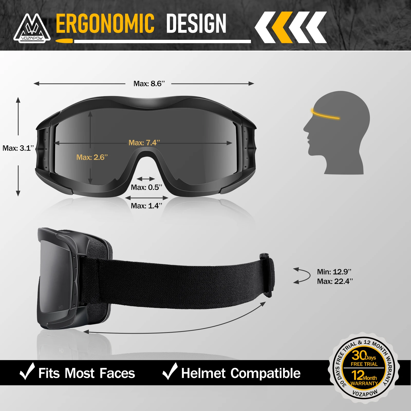 Vozapow Airsoft Tactical Goggles Professional Impact Resistant Safety Anti Fog Sunglasses UV400 Mountaineering Shooting Glasses