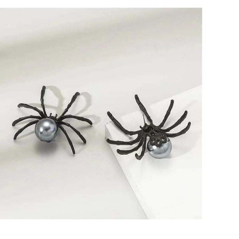 Spider Pearl Earring Black Trendy Personality for Women Alloy