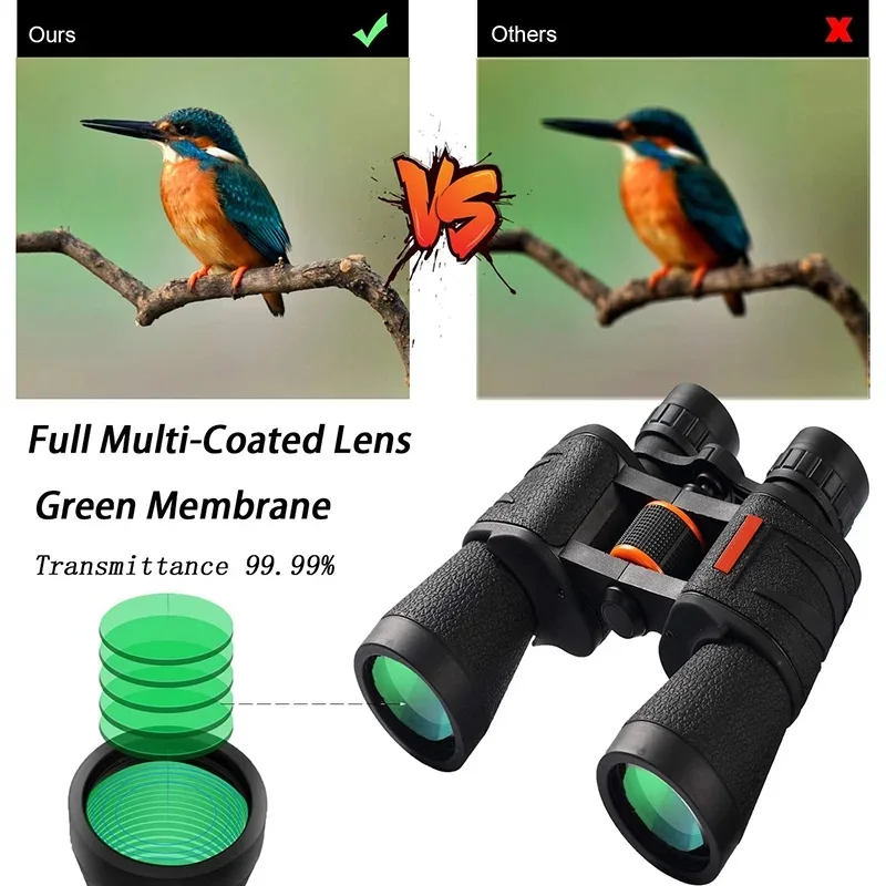 Telescope 20X50 Professional Binoculars Low Light BAK4 Prism Long Range Waterproof Military Hunting Camping Equipment